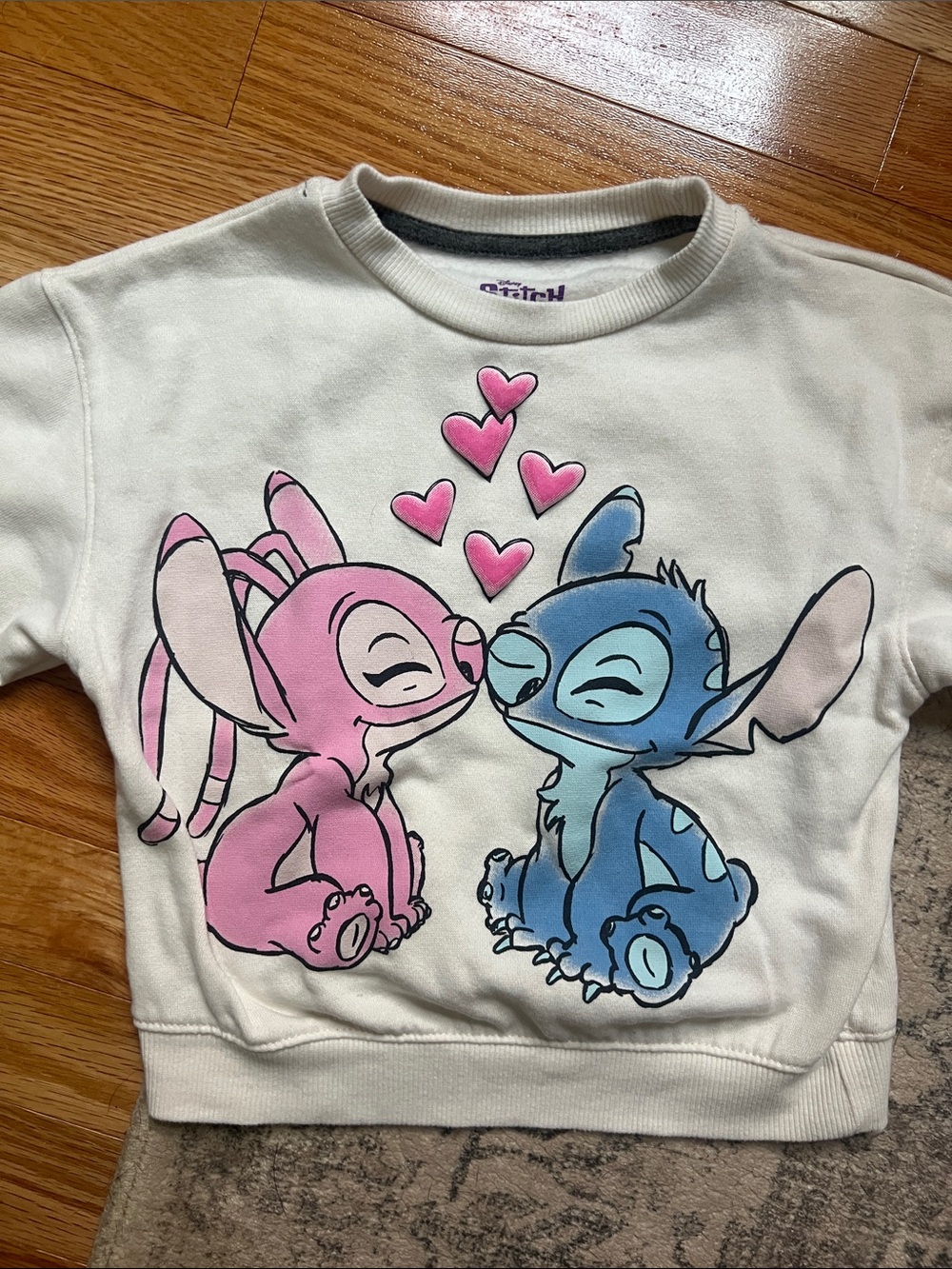 Disney Kids Crewneck Sweatshirt - White with Pink & Blue Stitch Duo